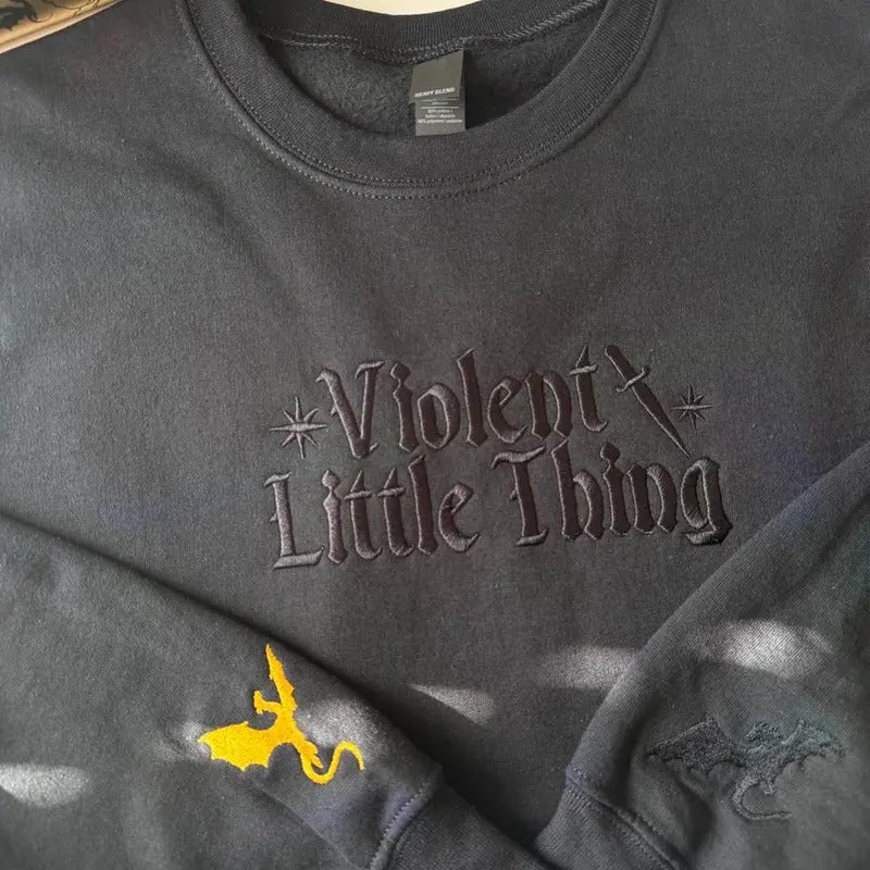 Embroidered Violent Little Thing Sweatshirt, Fourth Wing Shirt, Basgiath War College Hoodie, Dark Academia Sweatshirt,...