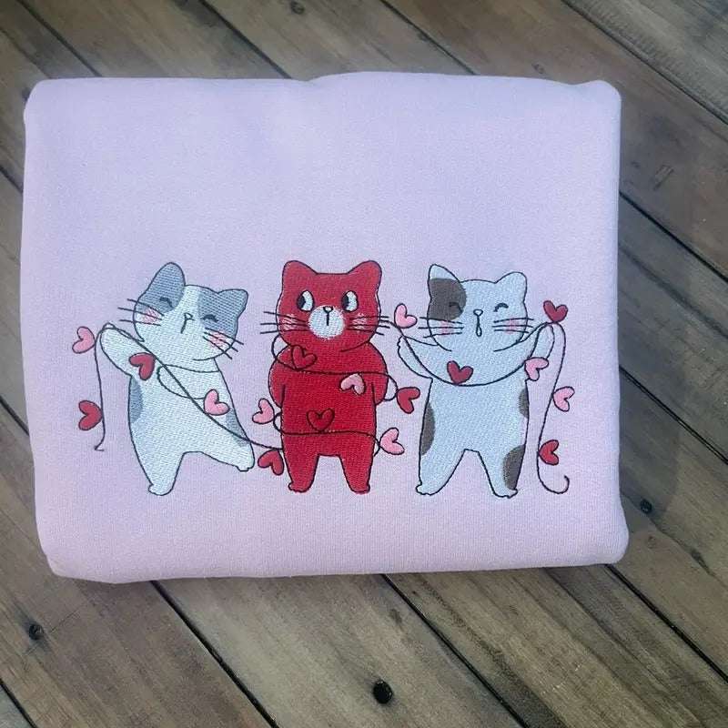 Embroidered valentines kitty sweatshirt or tshirt Hoodie | WearSparks.com