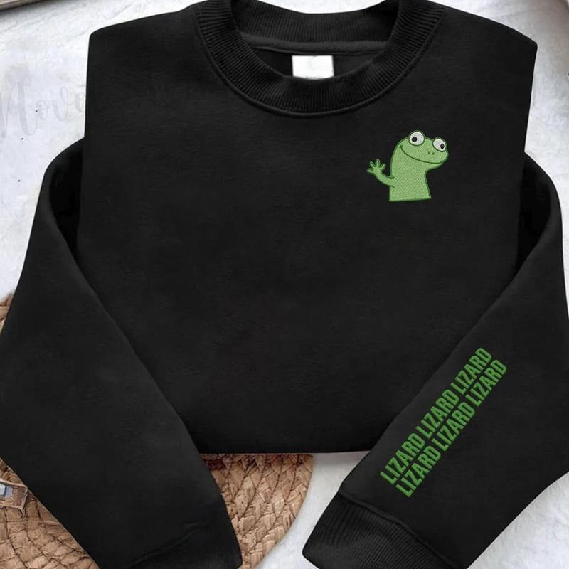 Embroidery Lizard Lizard Lizard Meme Shirt, Lizard Button Meme Shirt for Him or Her, Funny Crewneck Sweatshirt Hoodie