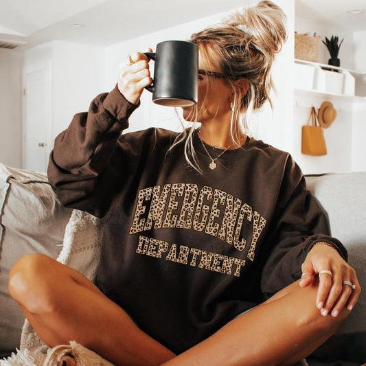 Emergency Department Sweatshirt, Leopard Emergency Nurse Crewneck, ER ED Nurse Shirt, Emergency Nurse Gift, Emergency...
