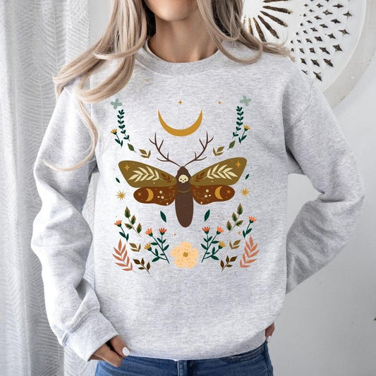 Enchanted Moth Garden, Floral Print Sweatshirt T-Shirts, Hoodie | WearSparks.com
