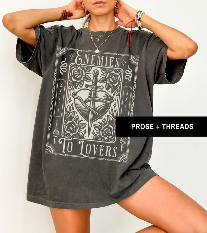 Enemies To Lovers Trope Tarot Card T-Shirt Literary Shirt Light Academia Shirt Romantasy Bookstagram Merch Tarot Shirt...