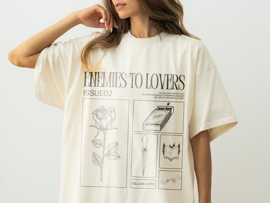 Enemies to Lovers T-Shirt Morally Grey Shirt Romantasy Shirt Retro Reader Hot Girls Read Spicy Booktok Merch In My...