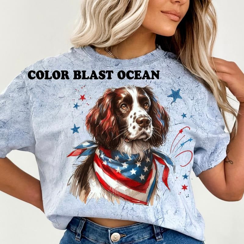 English Springer Spaniel Patriotic Dog Shirt ~ Unisex Apparel Relaxed Fit Printed In The USA Clothing Womenswear Casual...