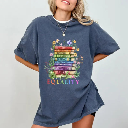 Equality Comfort Colors Shirt, Peace Love Kindness T-shirt, Book Flower Social Justice Shirt, Inspirational Equal Rights...