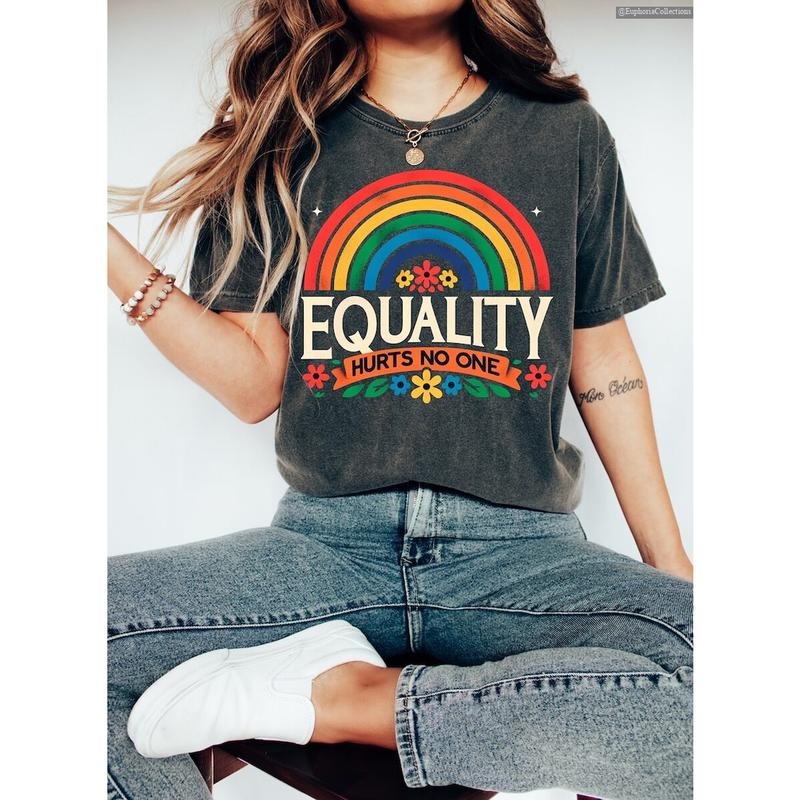 Equality Hurts No One Rainbow Pride Shirt, Equal Rights Pride Month T-Shirt, LGBTQ+ Tee Gifts, Groovy Equality TShirt ,...