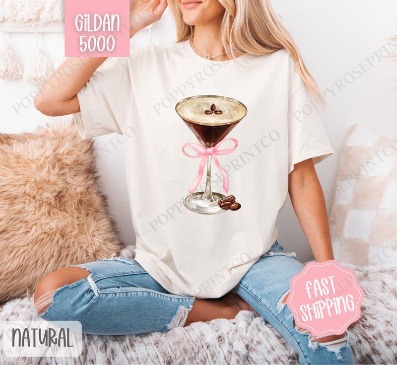 Espresso Martini Shirt Gildan, Martini Bow Women's Tee, Cute Women's Tshirt Plus Sizes Hoodie, Sweatshirt | WearSparks.com