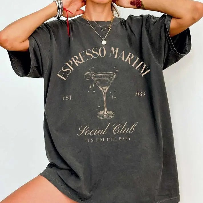 Espresso Martini Shirt Tini Time Crewneck Social Club Clothing Retro Signature Cocktail Funny Drinking Tee Girl Trip...