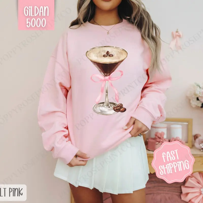 Espresso Martini Sweatshirt, Martini Bow Crewneck, Cute Women's Sweater T-Shirts, Hoodie | WearSparks.com
