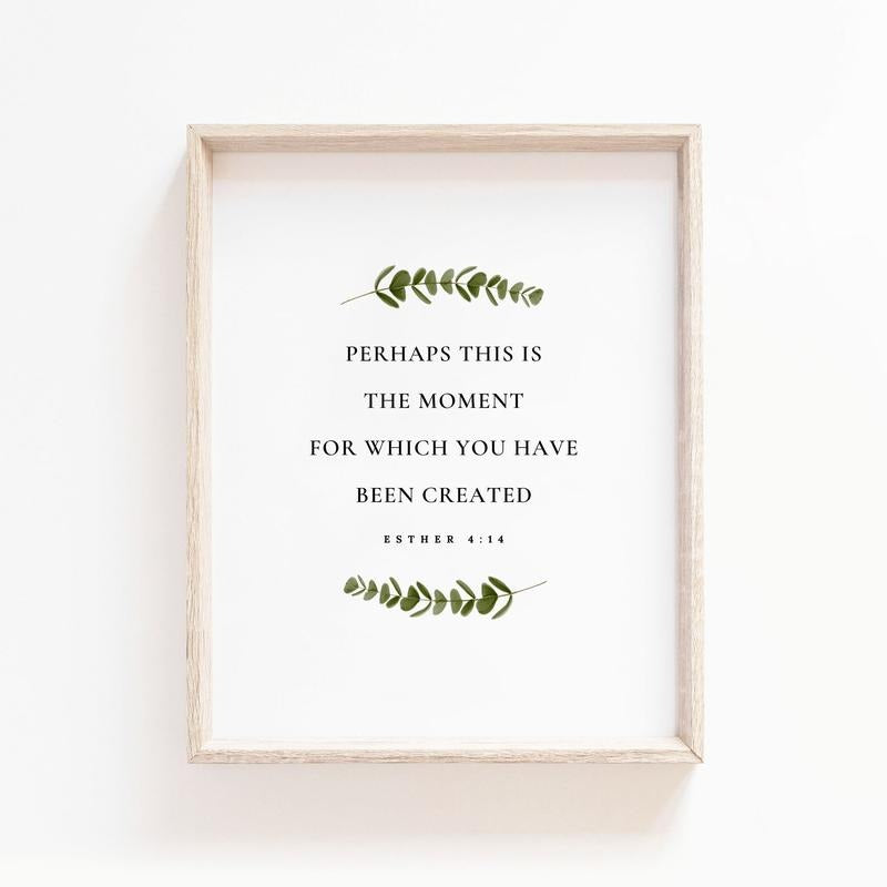 Esther 4:14 Bible Verse Print, Botanical Scripture Wall Art, Christian Nursery Wall Decor Print, Gifts For Men Women Art...