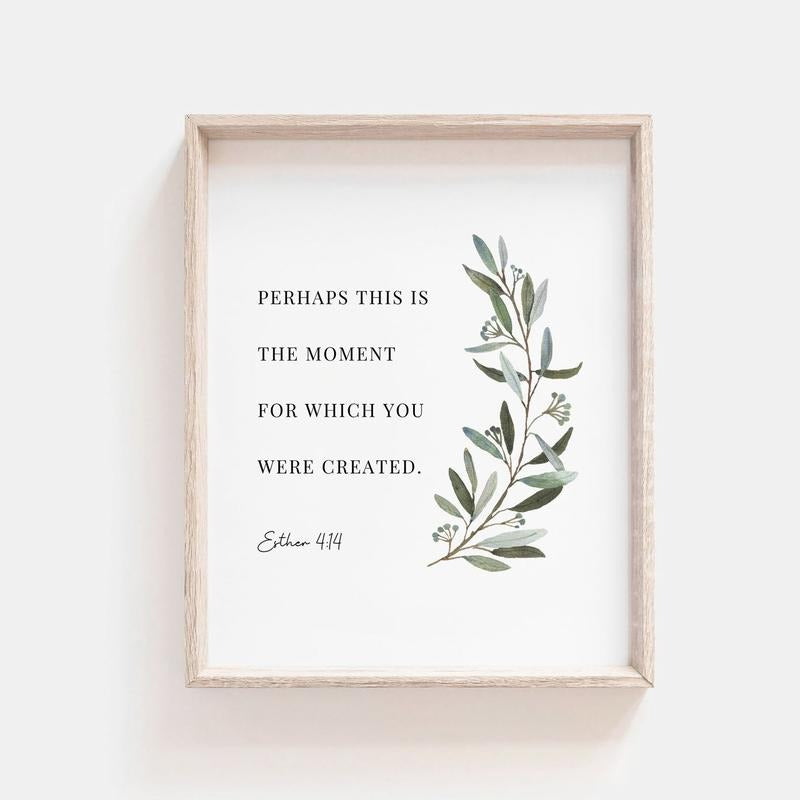Esther 4:14 Poster, Bible Verse Botanical Scripture Wall Art For Christian Home, Baptism Gift, Gifts For Men Women Art...