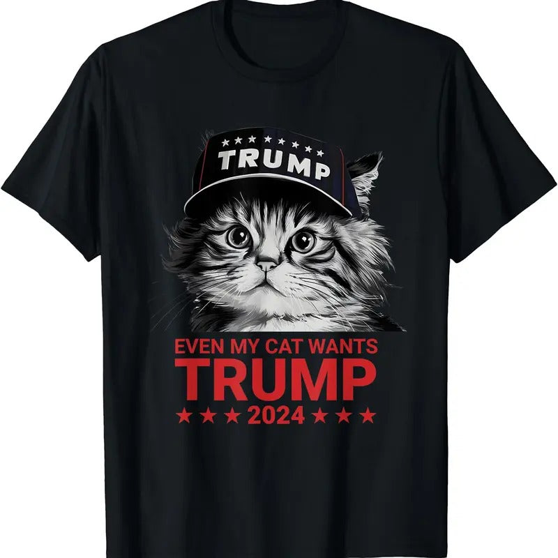 Even My Cat Wants Trump 2024 Funny T-Shirt | Unisex Cotton Tee Gift | Full Size Hoodie, Sweatshirt | WearSparks.com