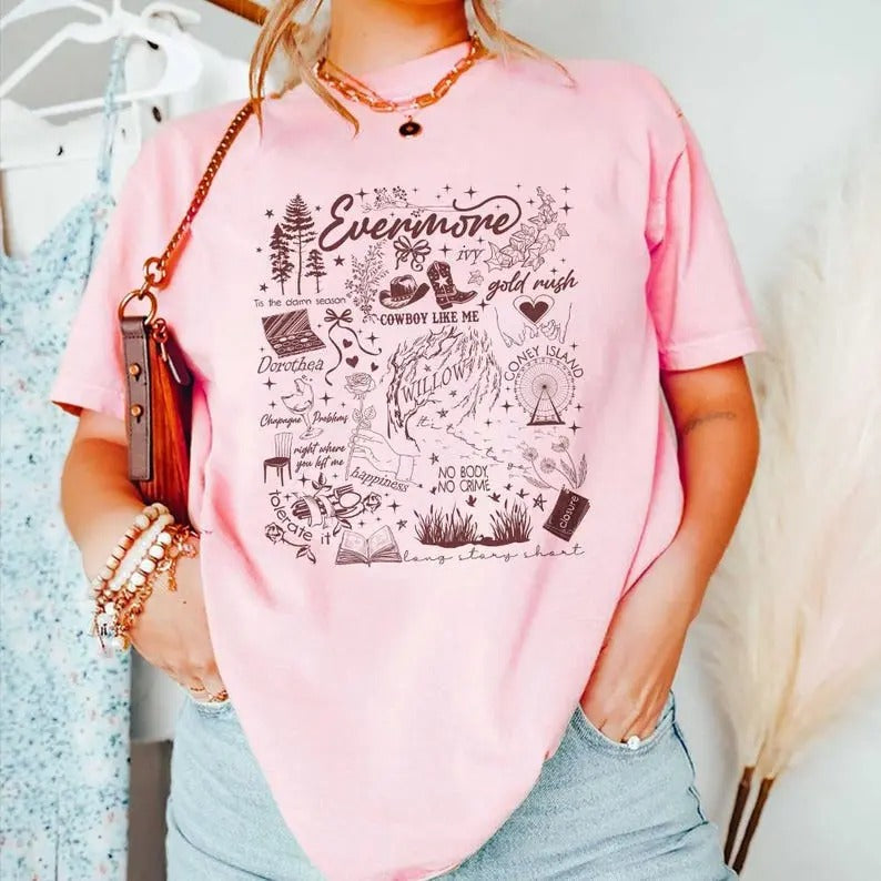 Evermore Album Song Titles Shirt | Sw Lyrics Collage with Evermore Symbols & Lyrics | Cozy Svviftiee Fall Apparel, ...