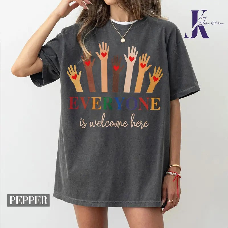 Everyone is Welcome Here Idaho Teacher Shirt, Support of Idaho Fist Hands Inclusion Equality Protest Resist Unisex Cotton...