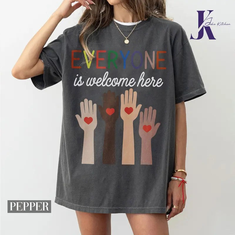Everyone is Welcome Here Idaho Teacher Shirt, Support of Idaho Fist Hands Inclusion Equality Protest Resist Unisex Cotton...
