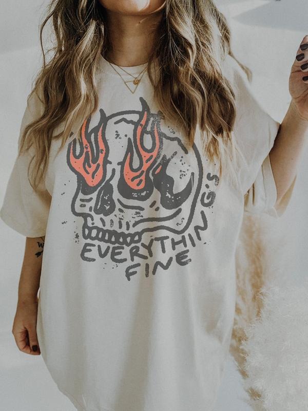 Everything Is Fine Shirt Skull Tee Boho Vintage Tee Trendy Graphic Tee Skull Rebel Rock N Roll Grunge Edgy Outfit Boho...