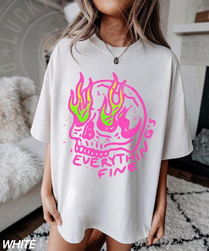 Everything is Fine T-Shirt, Retro Grunge Shirt, Sarcastic Shirt, Funny Skeleton Shirt, Festival Shirt, Rebel Tee Hoodie,...