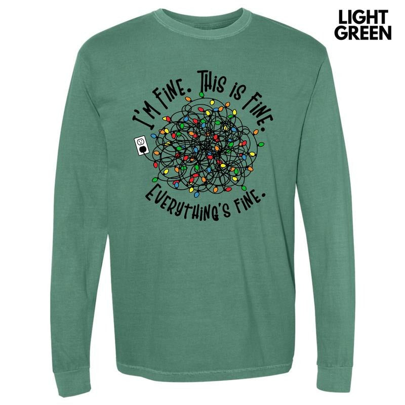 Everything's Fine Lights Long Sleeve Comfort Colors T-Shirt 'NLB' Hoodie, Sweatshirt | WearSparks.com