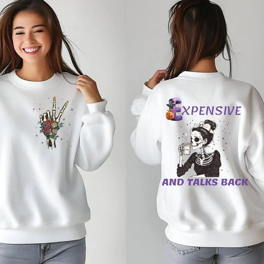 Expensive Difficult And Talks Back Mom Skeleton Funny Saying Front And Back Retro Trendy Sublimation Shirt Design Cotton...