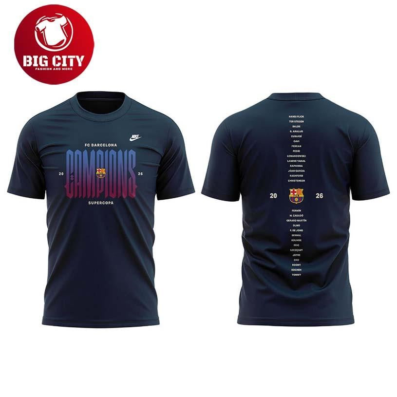 FC Barcelona Campions De La Supercopa 2025-2026 Celebrate Two Sided Shirt