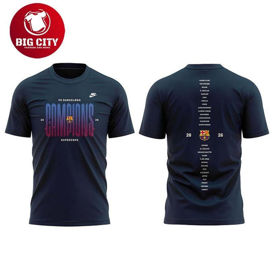 FC Barcelona Campions De La Supercopa 2025-2026 Celebrate Two Sided Shirt