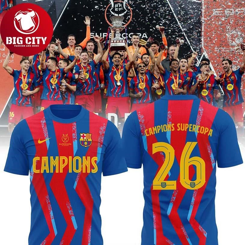 FC Barcelona Supercopa Winners Supercup 2026 Campions Two Sided Shirt