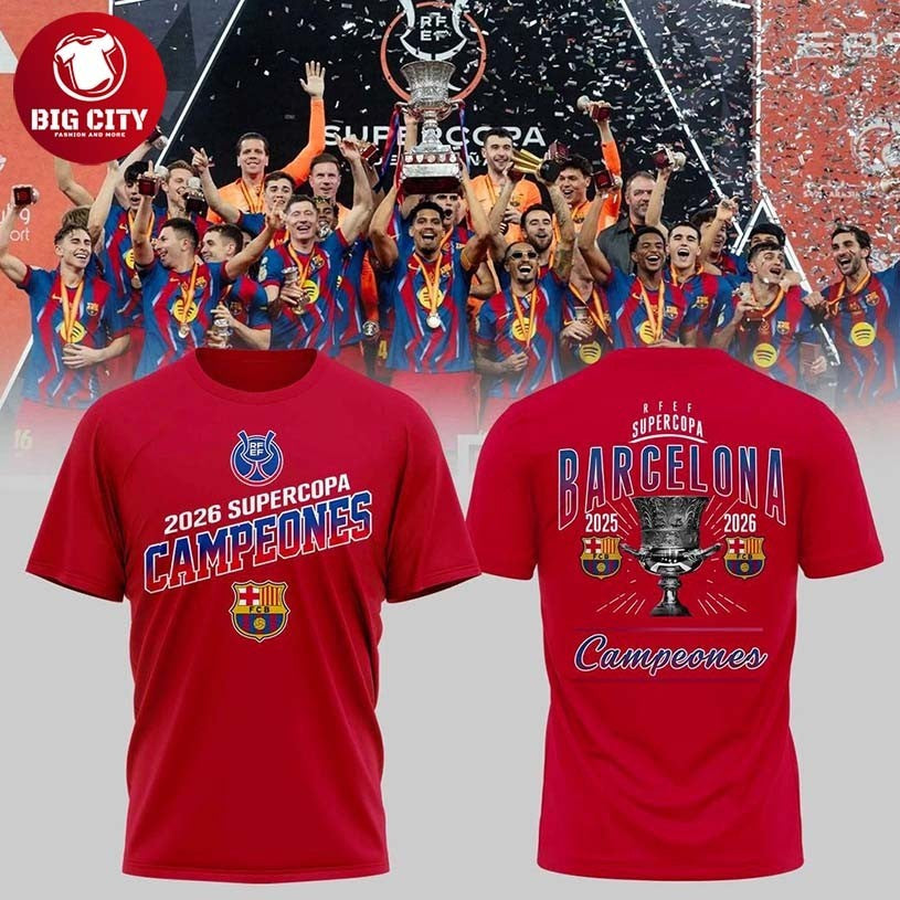 FC Barcelona Victory Hoodie Winners Supercup 2026 Red Two Sided Shirt