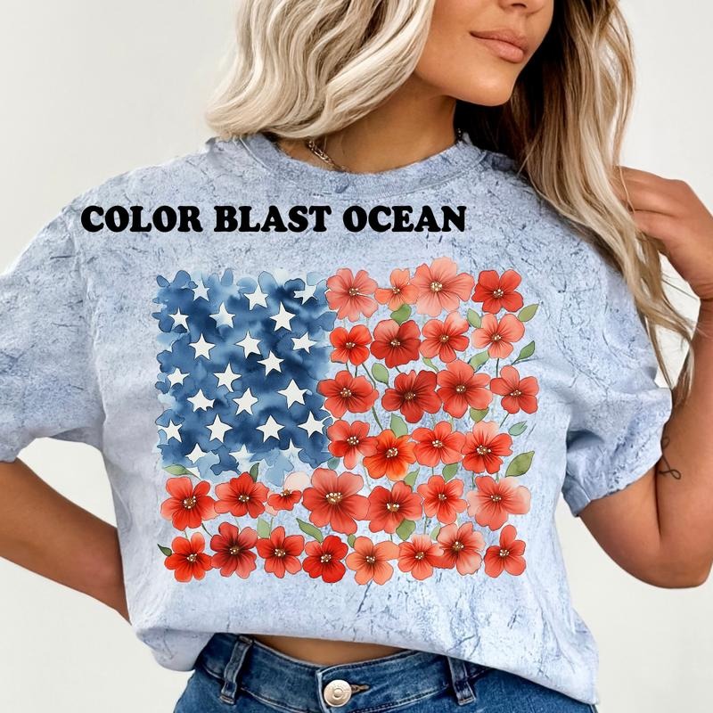 FLORAL AMERICAN FLAG Shirt ~ Unisex Apparel Relaxed Fit Printed In The USA Clothing Womenswear Casual Comfort Cotton Top...