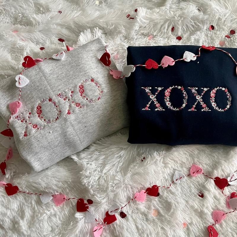 FLORAL XOXO SWEATSHIRT VALENTINE DAY SWEATSHIRT EMBROIDERED SWEATSHIRT T-Shirts, Hoodie | WearSparks.com