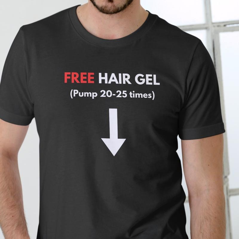 FREE HAIR GEL Unisex Cotton T-Shirt - Black with Red Text and White Arrow Design