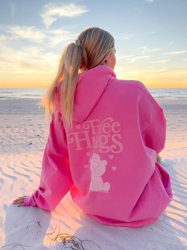 FREE HUGS OVERSIZED COMFY CASUAL COTTON HOODIE OVERSIZED UNISEX TRENDY HOODIE VIRAL HOODIE Comfort Light Womenswear Long...