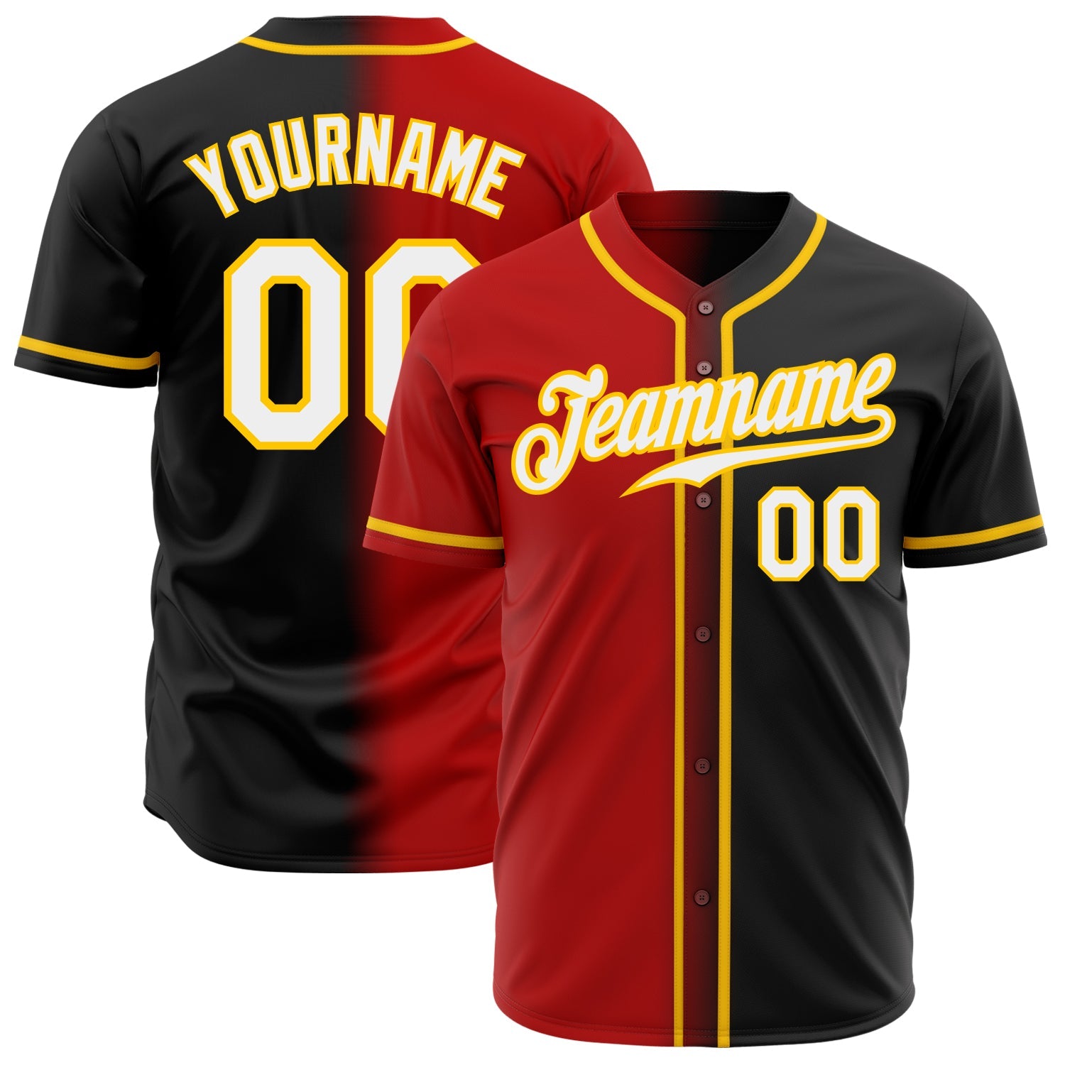 Custom Black White Red-Gold Authentic Gradient Fashion Baseball Jersey T-Shirts, Hoodie, Sweatshirt (Image 1)