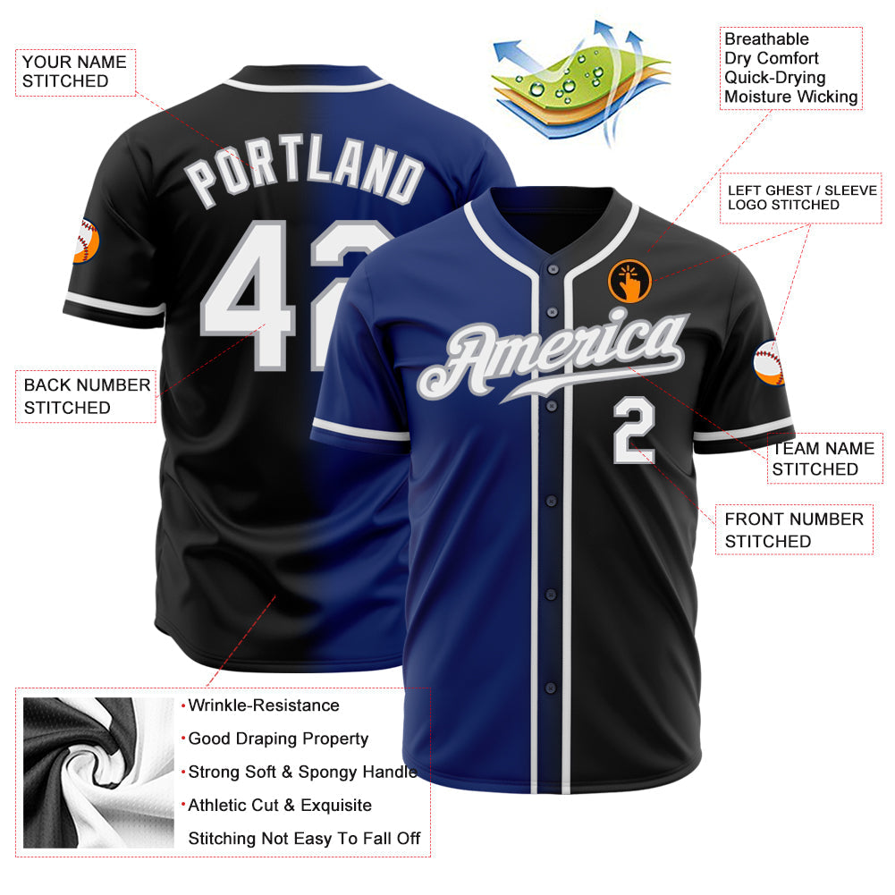 Custom Black White Royal-Gray Authentic Gradient Fashion Baseball Jersey T-Shirts, Hoodie, Sweatshirt (Image 2)
