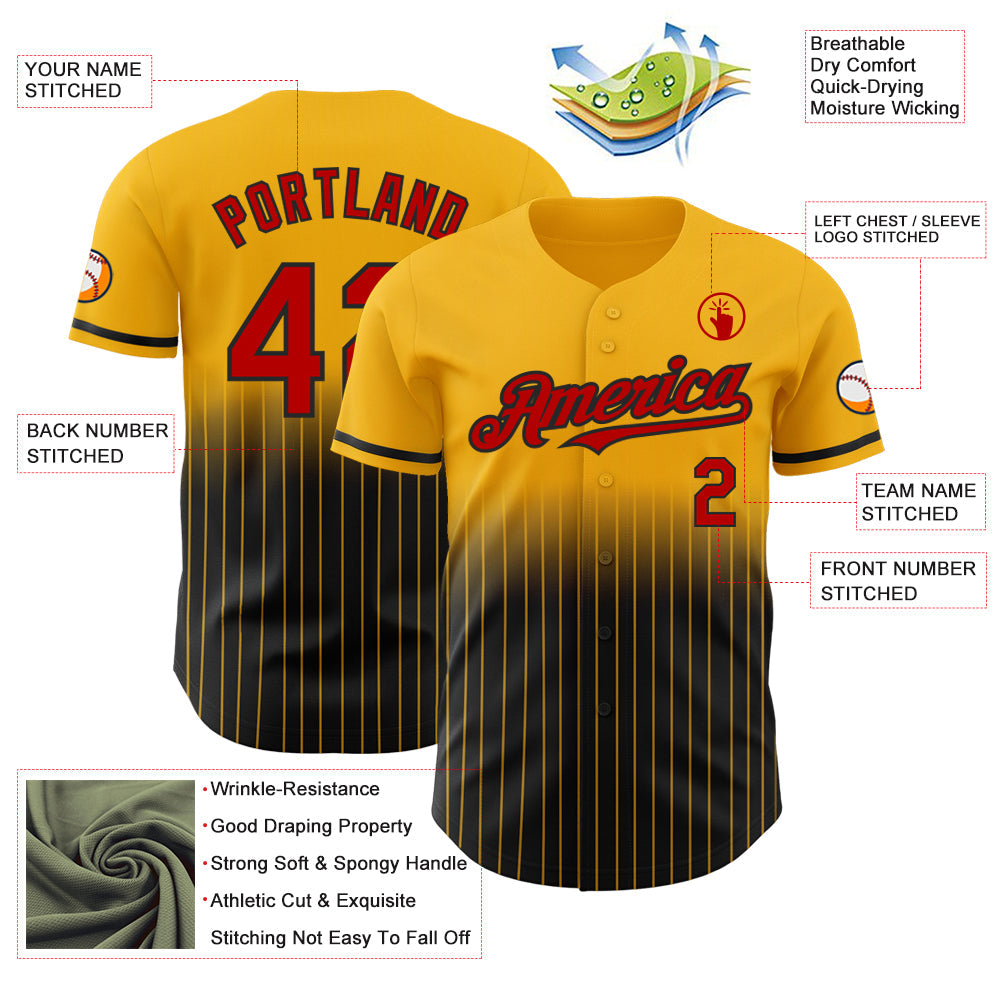Custom Gold Pinstripe Red-Black Authentic Fade Fashion Baseball Jersey T-Shirts, Hoodie, Sweatshirt (Image 4)