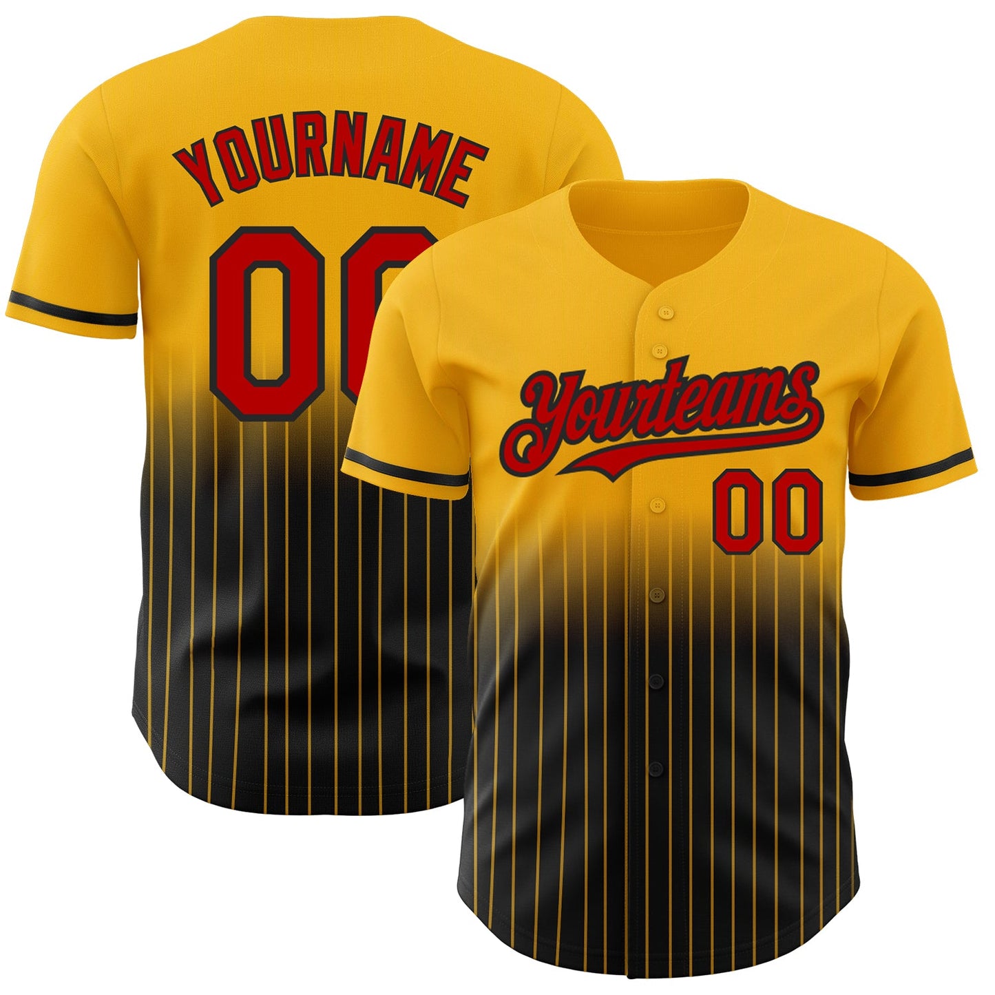 Custom Gold Pinstripe Red-Black Authentic Fade Fashion Baseball Jersey T-Shirts, Hoodie, Sweatshirt (Image 1)