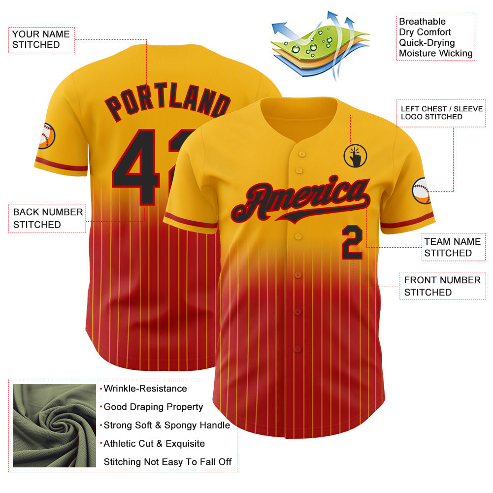 Custom Gold Pinstripe Black-Red Authentic Fade Fashion Baseball Jersey T-Shirts, Hoodie, Sweatshirt (Image 4)