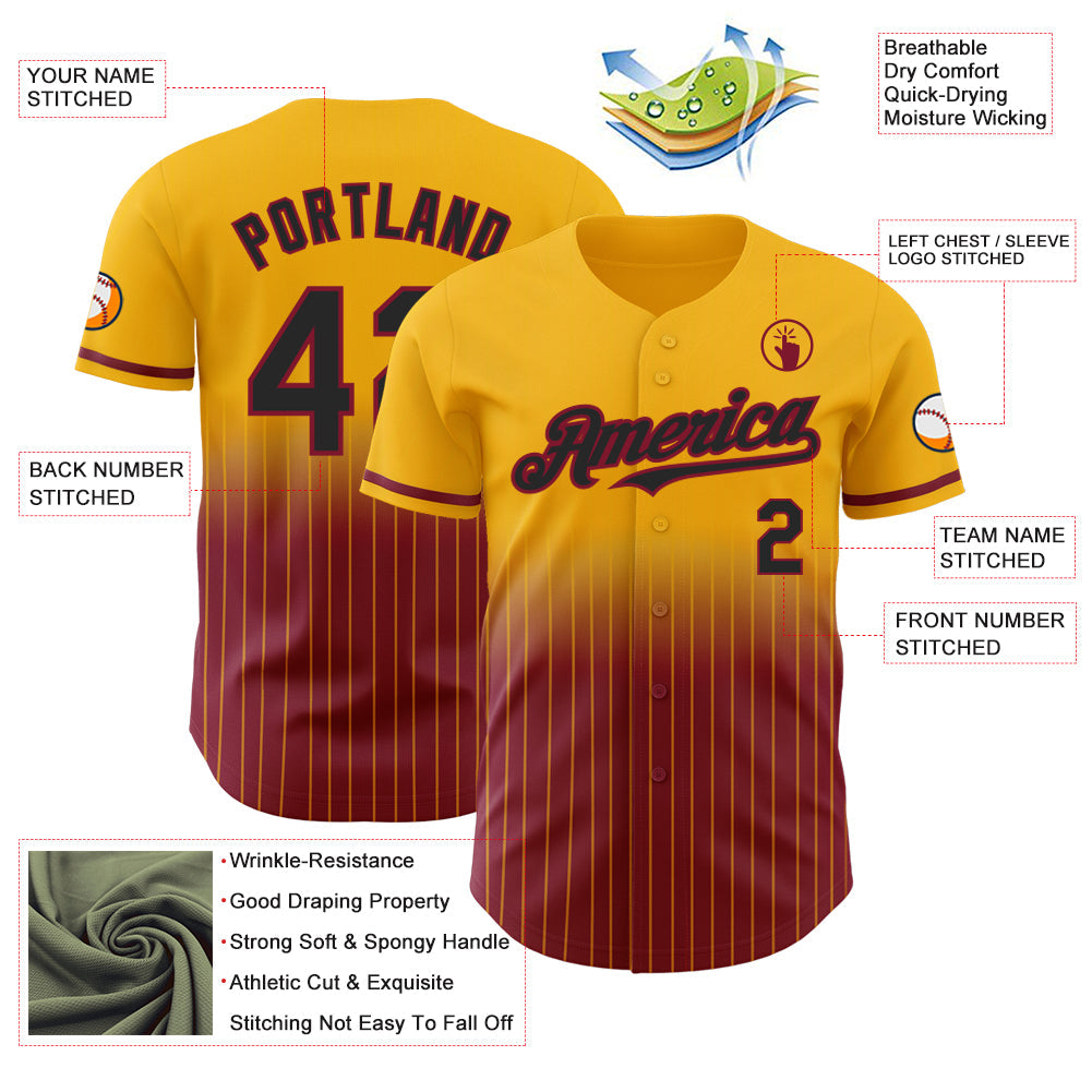 Custom Gold Pinstripe Black-Crimson Authentic Fade Fashion Baseball Jersey T-Shirts, Hoodie, Sweatshirt (Image 4)