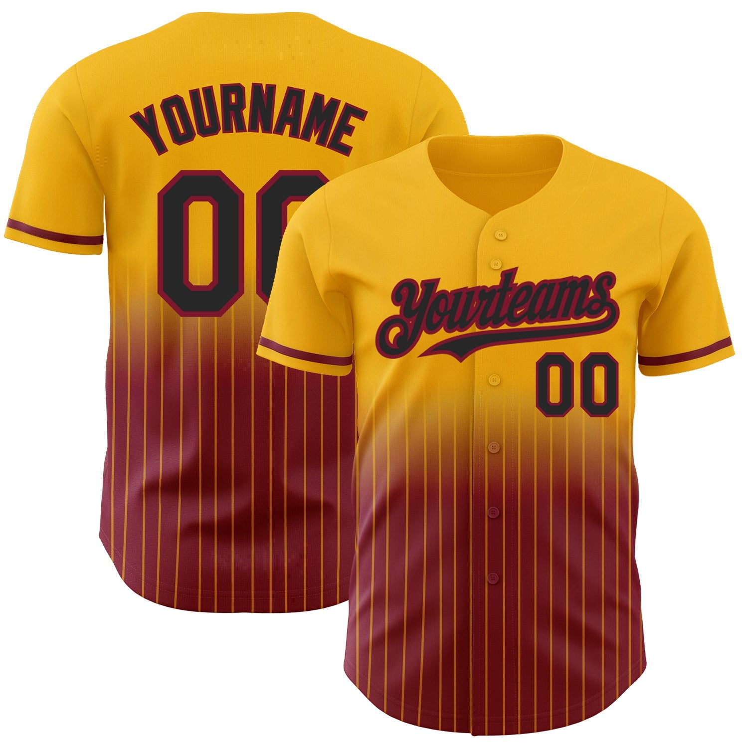 Custom Gold Pinstripe Black-Crimson Authentic Fade Fashion Baseball Jersey T-Shirts, Hoodie, Sweatshirt (Image 1)