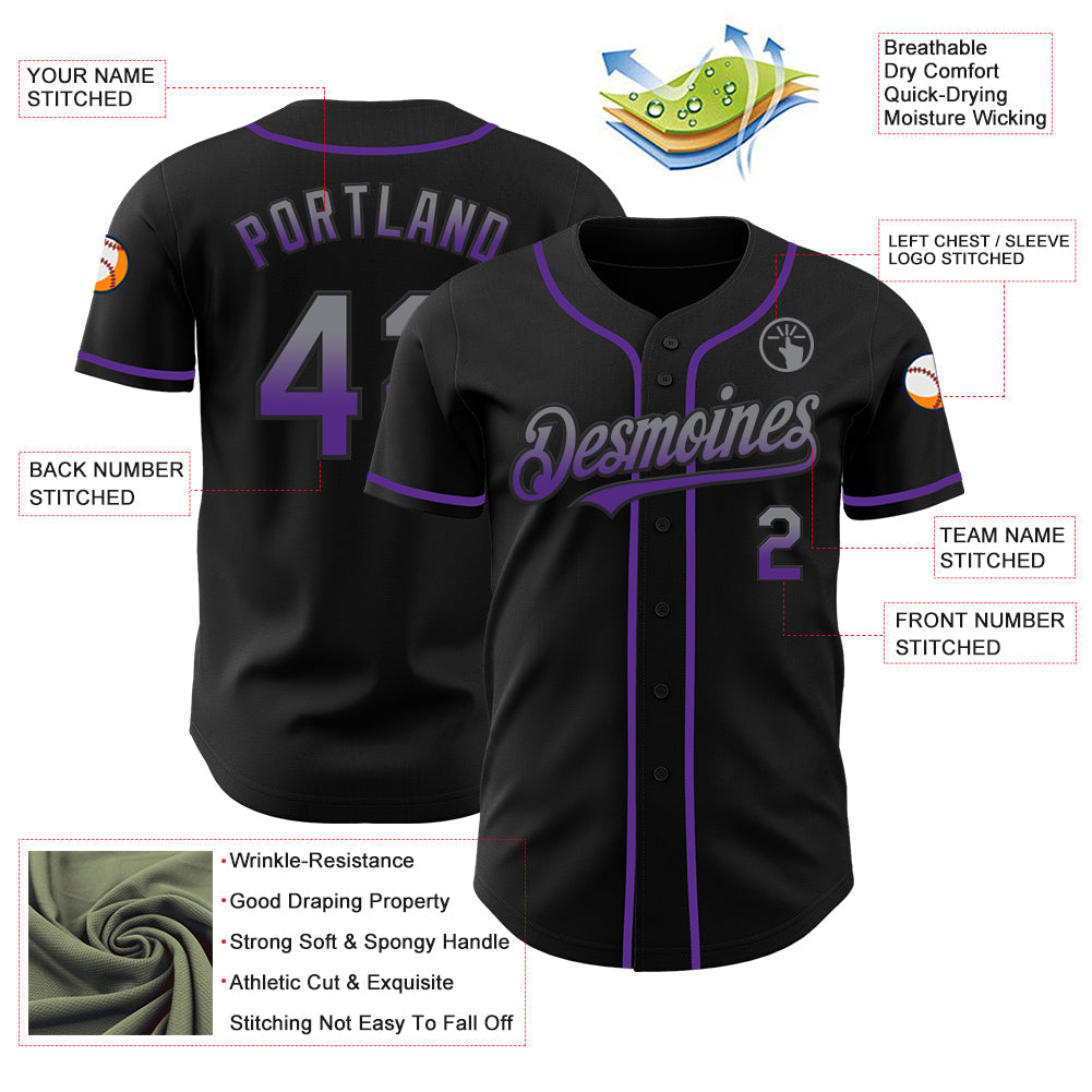 Custom Black Gray-Purple Authentic Fade Fashion Baseball Jersey T-Shirts, Hoodie, Sweatshirt | WearSparks.com (Image 3)