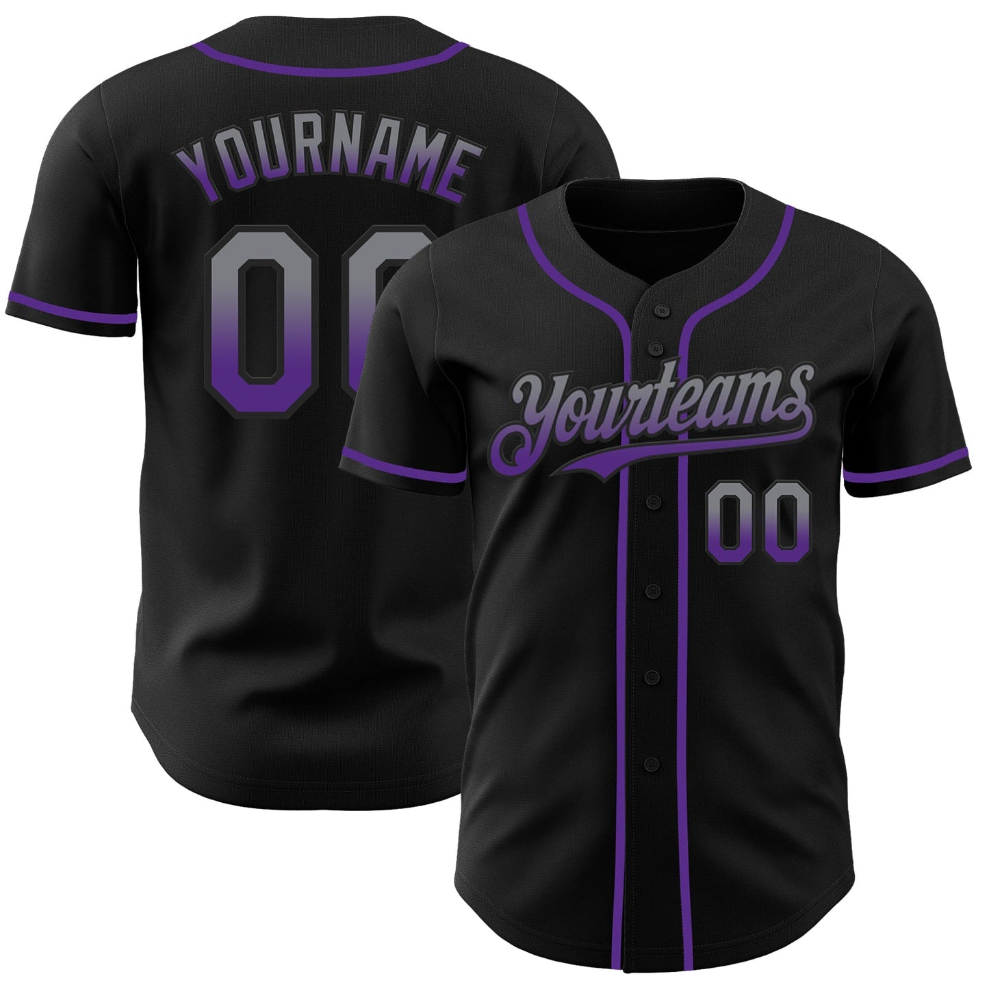 Custom Black Gray-Purple Authentic Fade Fashion Baseball Jersey T-Shirts, Hoodie, Sweatshirt | WearSparks.com (Image 1)