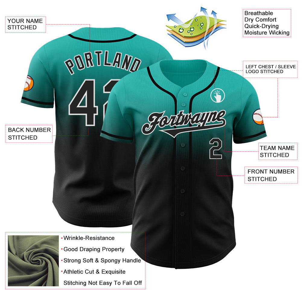 Custom Aqua Black-White Authentic Fade Fashion Baseball Jersey T-Shirts, Hoodie, Sweatshirt | WearSparks.com (Image 3)