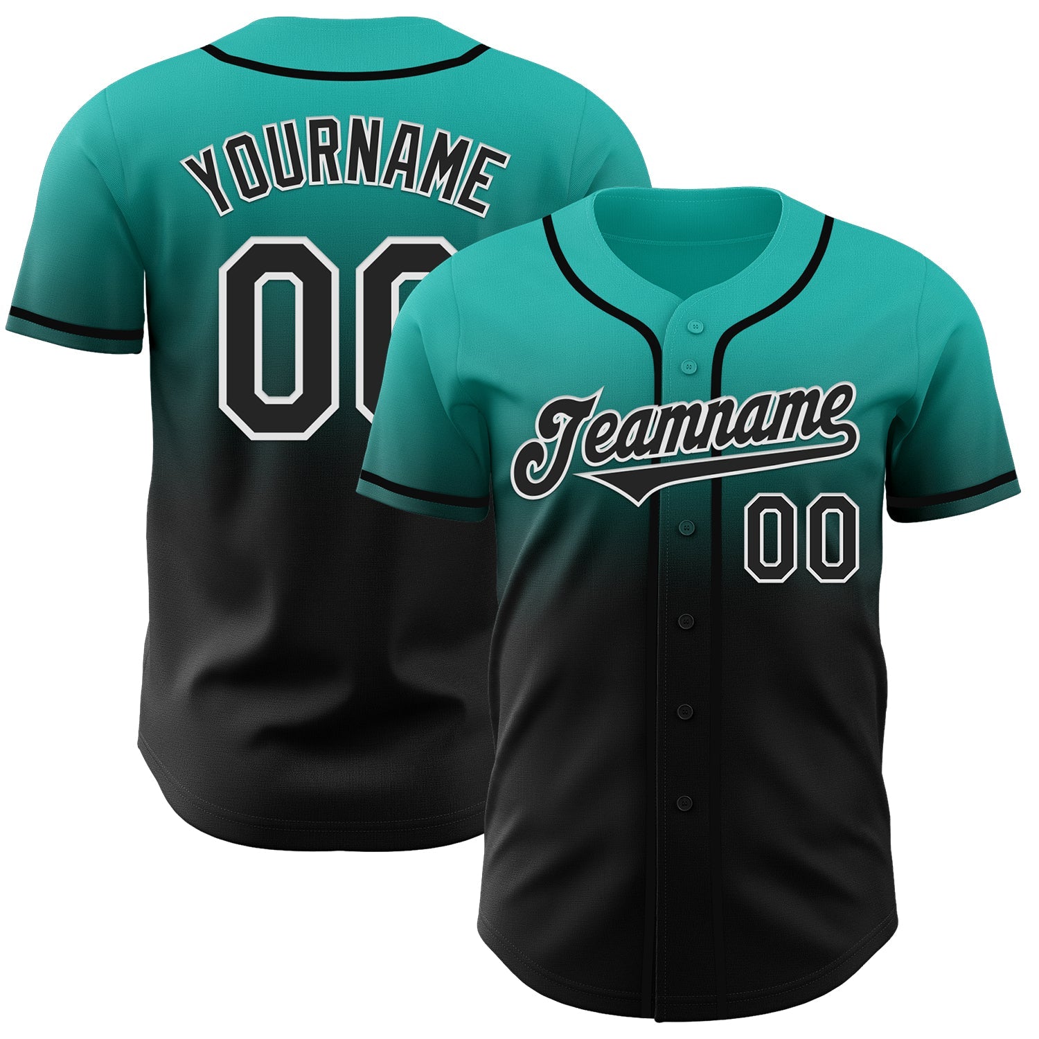 Custom Aqua Black-White Authentic Fade Fashion Baseball Jersey T-Shirts, Hoodie, Sweatshirt | WearSparks.com (Image 1)
