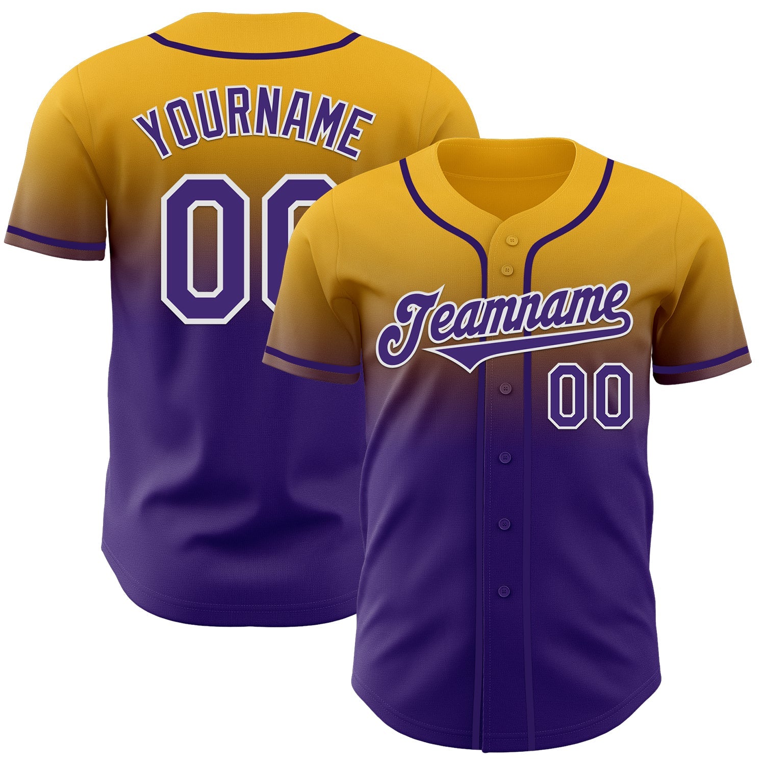 Custom Gold Purple-White Authentic Fade Fashion Baseball Jersey T-Shirts, Hoodie, Sweatshirt | WearSparks.com (Image 1)