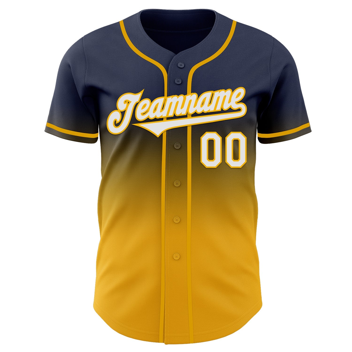 Custom Navy White-Gold Authentic Fade Fashion Baseball Jersey