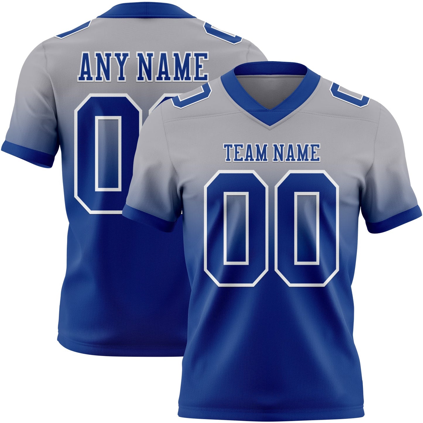 Custom Gray Royal-White Authentic Fade Fashion Football Jersey T-Shirts, Hoodie, Sweatshirt | WearSparks.com (Image 1)