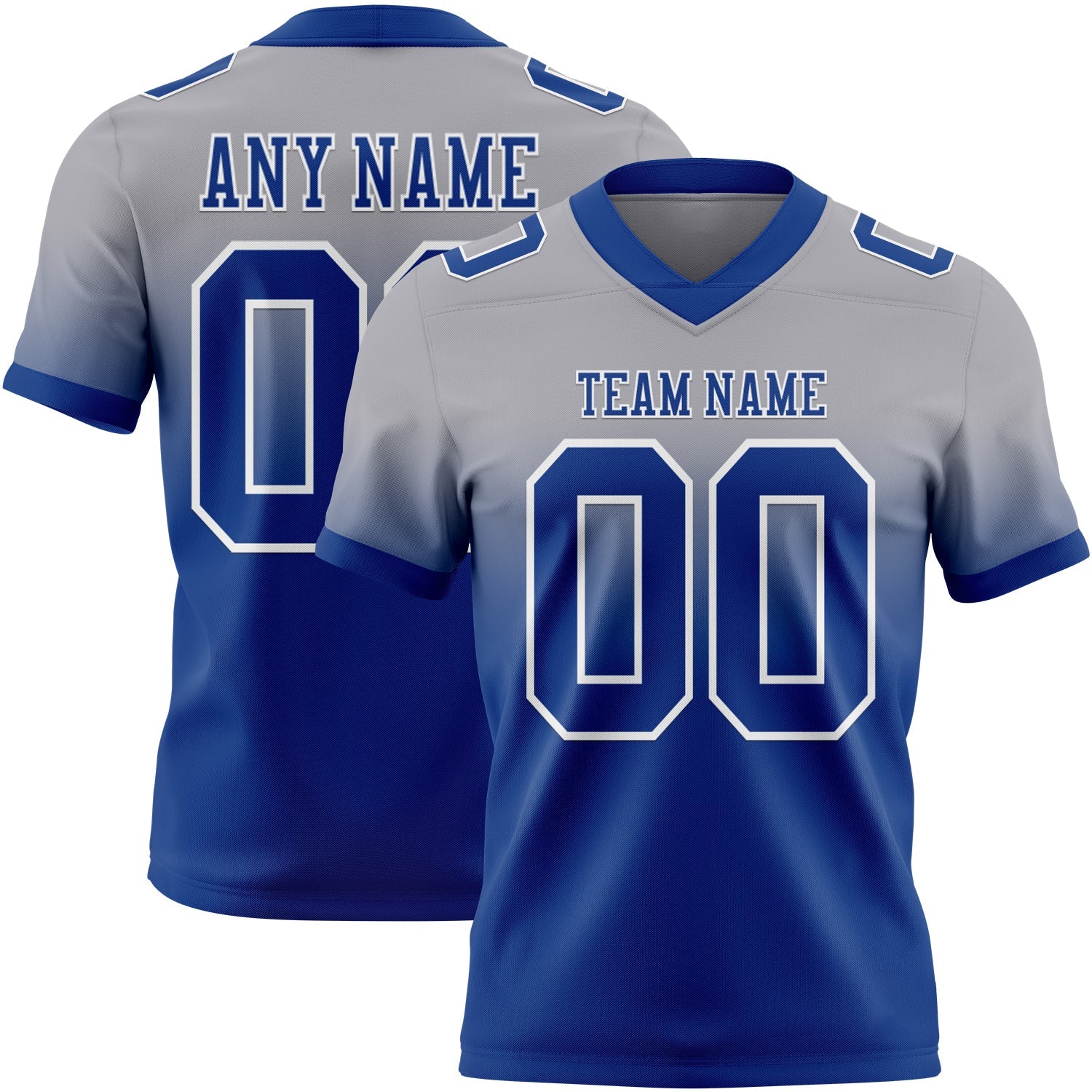 Custom Gray Royal-White Authentic Fade Fashion Football Jersey T-Shirts, Hoodie, Sweatshirt | WearSparks.com (Image 1)