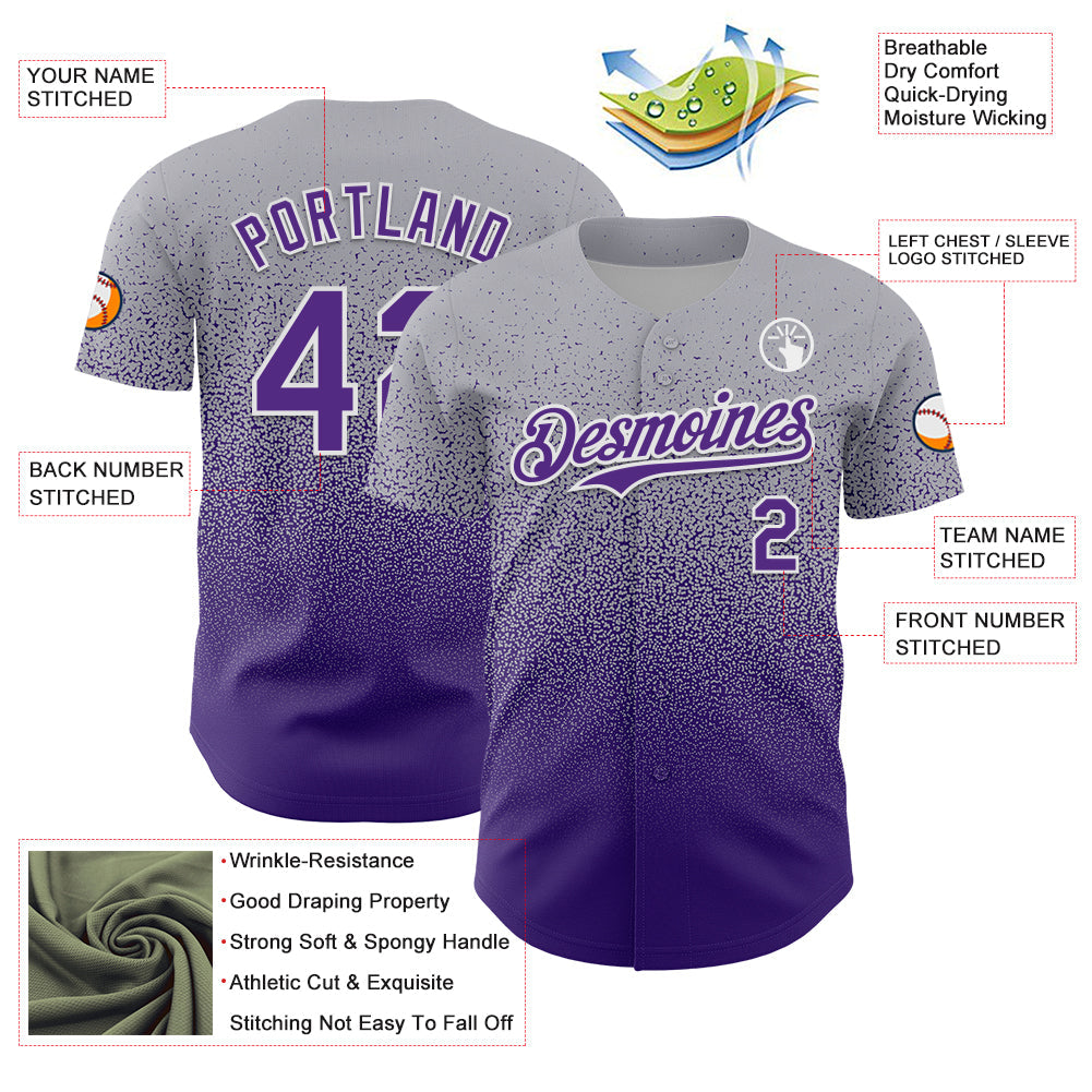 Custom Gray Purple-White Fade Fashion Speckle Authentic Baseball Jersey