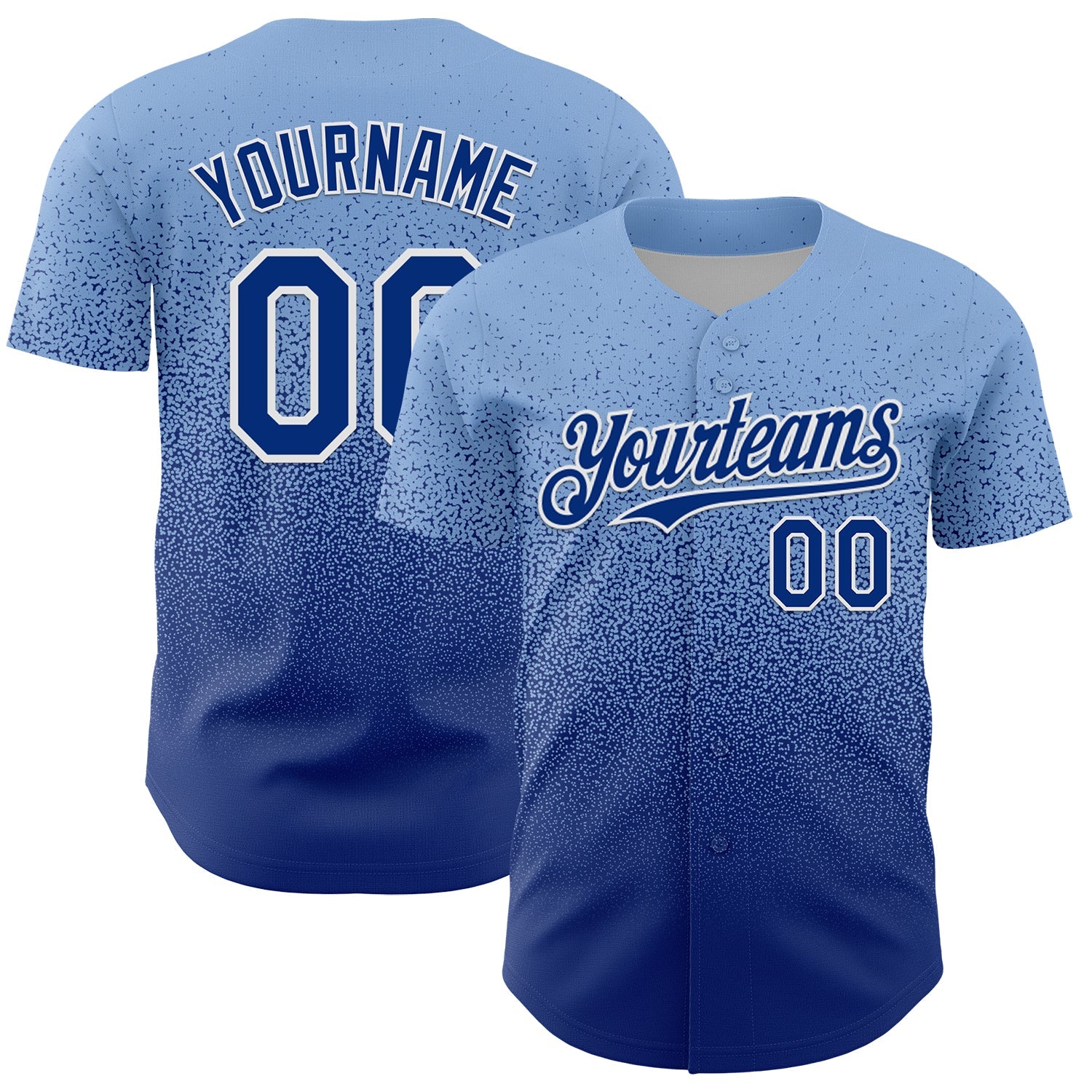 Custom Light Blue Royal-White Fade Fashion Speckle Authentic Baseball Jersey