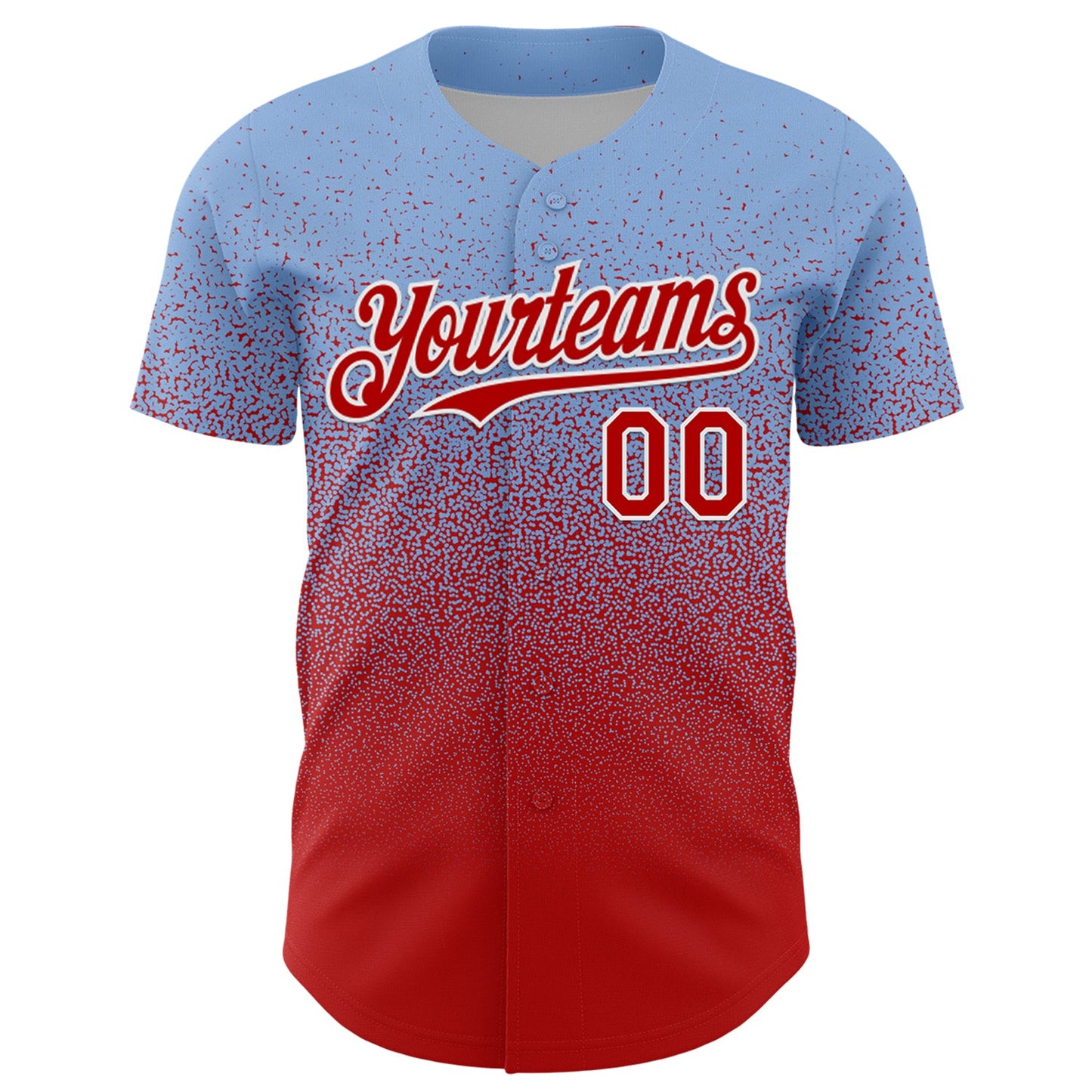 Custom Light Blue Red-White Fade Fashion Speckle Authentic Baseball Jersey
