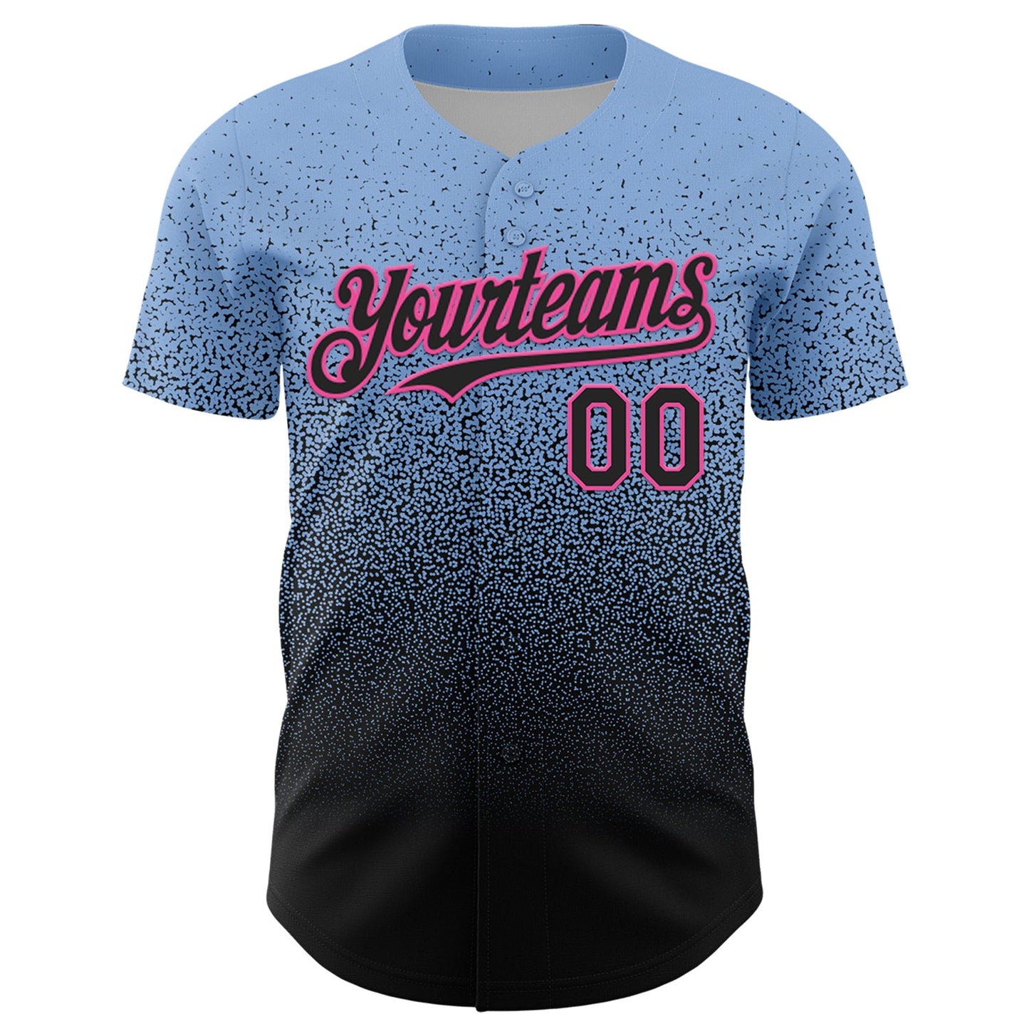 Custom Light Blue Black-Pink Fade Fashion Speckle Authentic Baseball Jersey